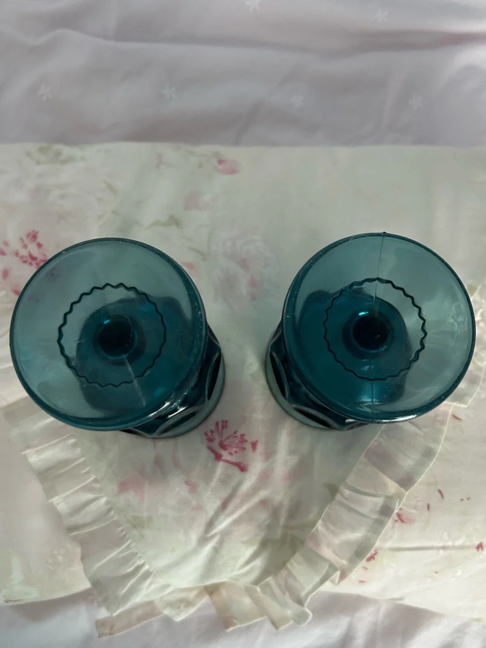 Vintage Peacock Blue Indiana Glass Kings Crown Thumbprint Glasses (Set of 2)